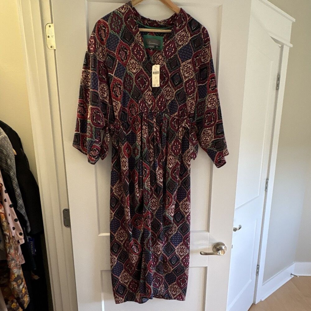 Anthropologie 3/4 Sleeve Miska Midi Dress Plum Kaftan Caftan Dress L NWT